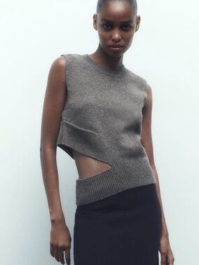 Zara Cut out Knit Wool Blend Sweater in Mid- Gray size Small